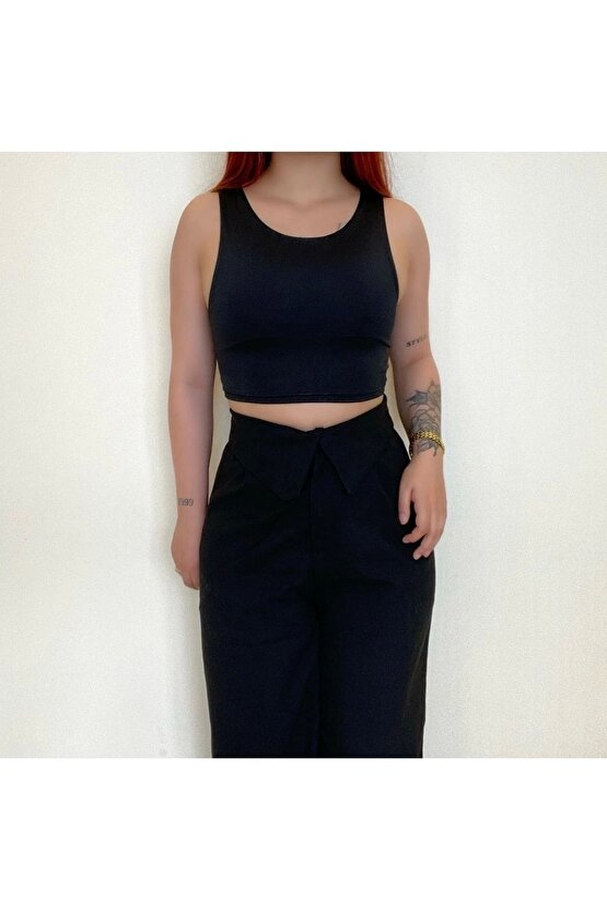 Siyah Kalin Askili Scuba Kumas Crop – Uygun Fiyatlı, Hızlı Kargo, - Şık Tasarım