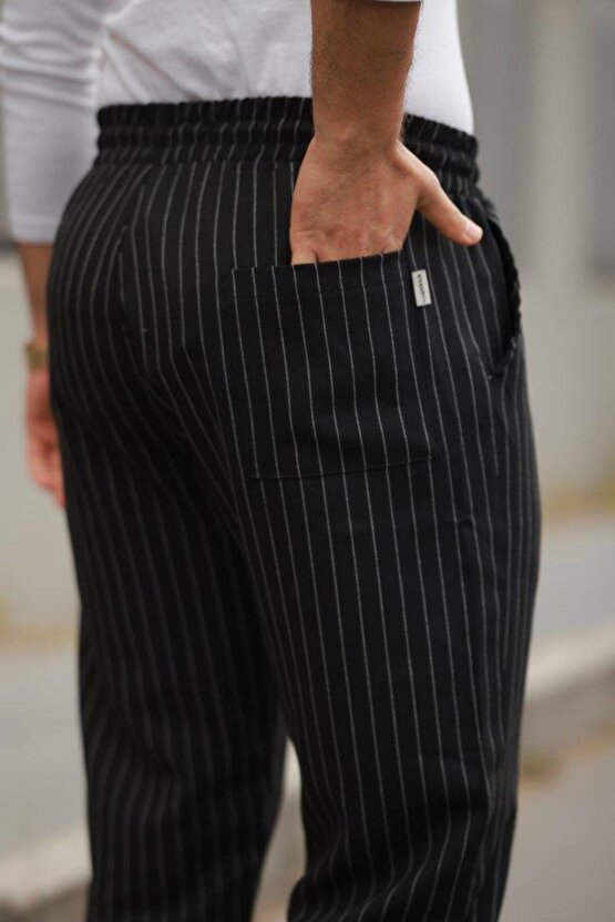 Erkek Beli Bağcıklı çizgili Pantolon