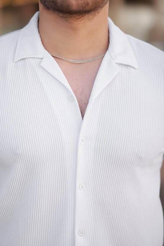 munn collection Erkek Ottoman Kumaş Apaj Yaka Kısa Kollu Gömlek