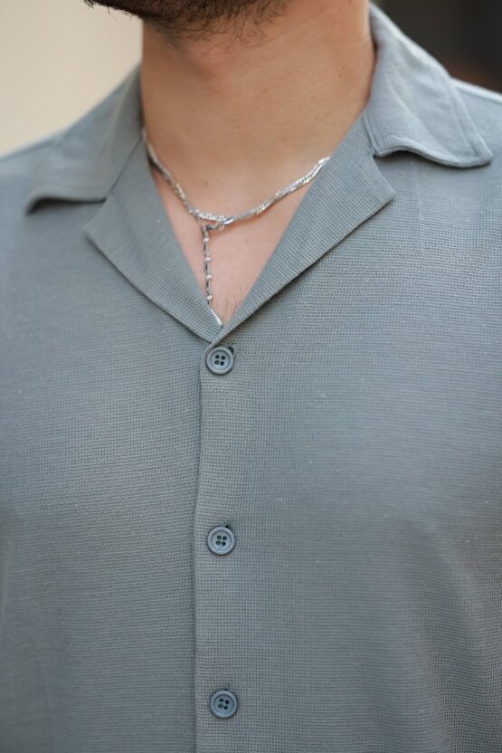 munn collection Erkek Apaç Yaka örme Kumaş Kısa Kollu Gömlek