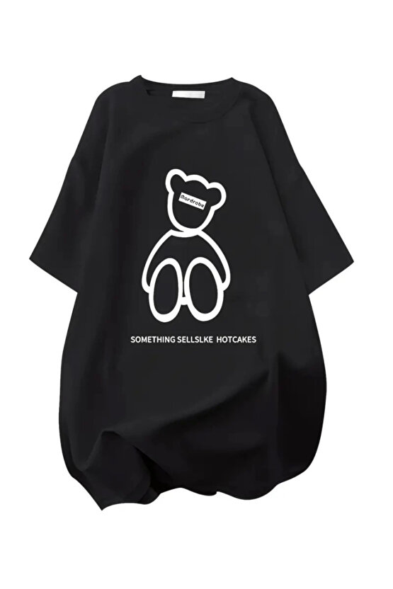 munn collection Baskılı Oversize Bisiklet Yaka T-shirt - Siyah