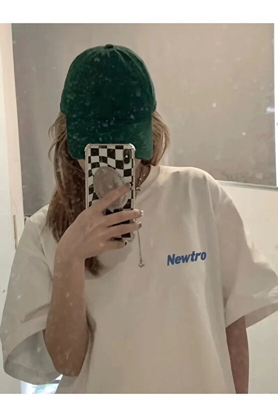 Baskılı Oversize Bisiklet Yaka T-shirt - Beyaz