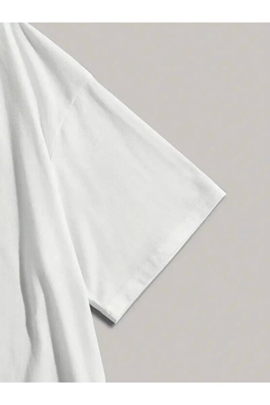Baskılı Oversize Bisiklet Yaka T-shirt - Beyaz
