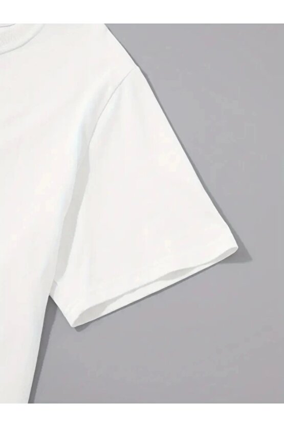 Baskılı Oversize Bisiklet Yaka T-shirt - Beyaz