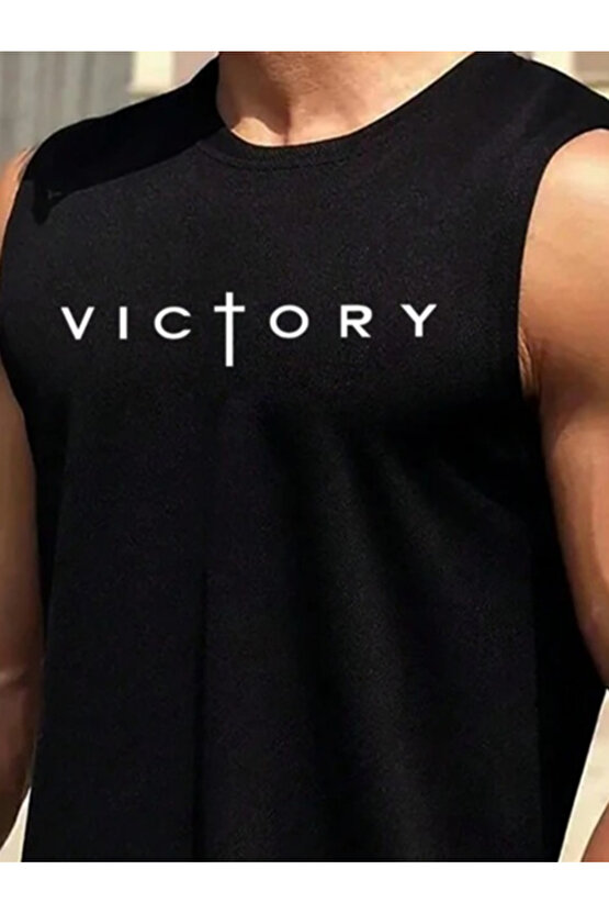 MODAVERA Erkek Sıfır Kol Victory Baskılı Süprem Tişört