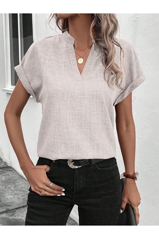 Kadın Kısa Kollu Hakim Yaka Sofya Bluz