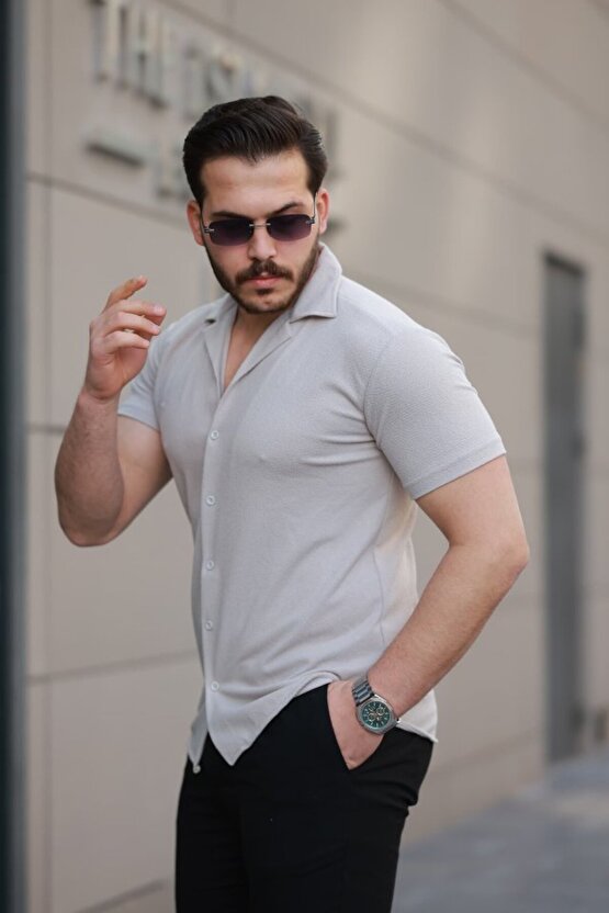 munn collection Erkek Kısa Kollu örme Kumaş Pamuklu Gömlek