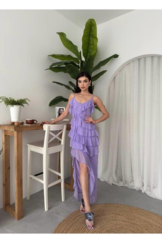 Ples Yırtmaç Detaylı Elbise