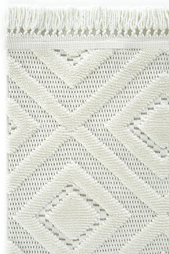 Dizayn Kaymaz Taban Koridor Halısı Kesme Yolluk Mutfak Halısı Modern Salon Halısı 1089 KREM