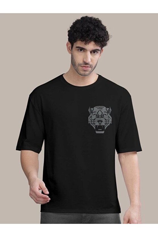 Erkek Baskılı Oversize T-shirt - Siyah