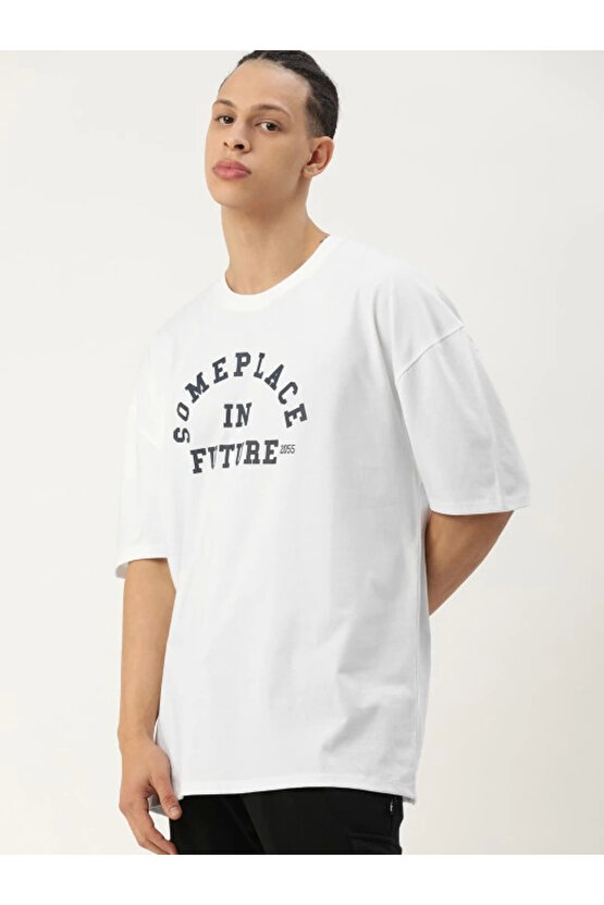 munn collection Erkek Baskılı Oversize T-shirt - Beyaz