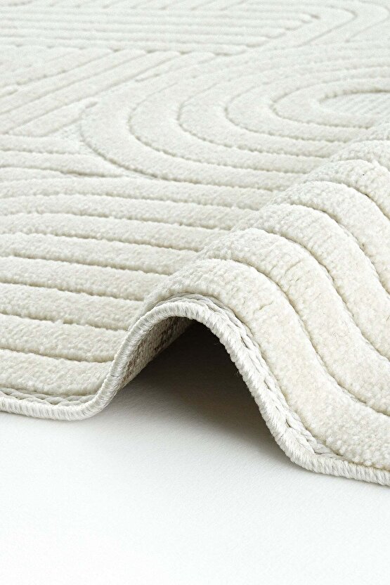 Dizayn Kaymaz Taban Koridor Halısı Kesme Yolluk Mutfak Halısı Modern Salon Halısı 1090 KREM