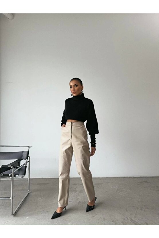 DERİ PANTOON DİZ PARÇAI  Taş