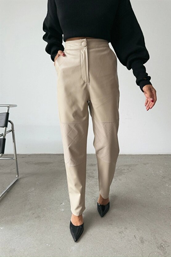 DERİ PANTOON DİZ PARÇAI  Taş