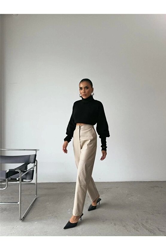 DERİ PANTOON DİZ PARÇAI  Taş