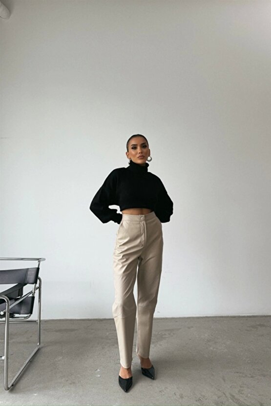 DERİ PANTOON DİZ PARÇAI  Taş