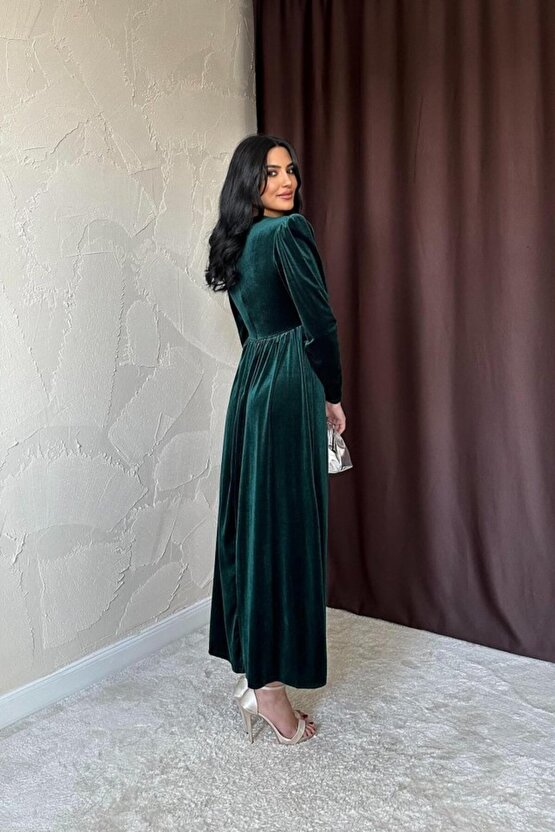 Dua Giyim Zümrüt Göğüs Altı Taşlı Elbise