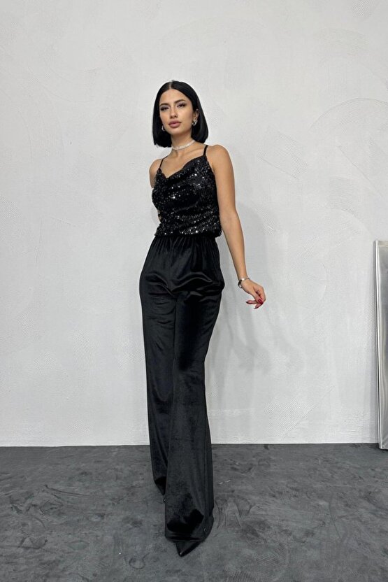 munn collection Siyah Askılı Degaje Bluz