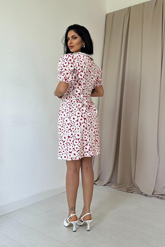 munn collection Fuşya Önlük Yakalı Poplin Elbise