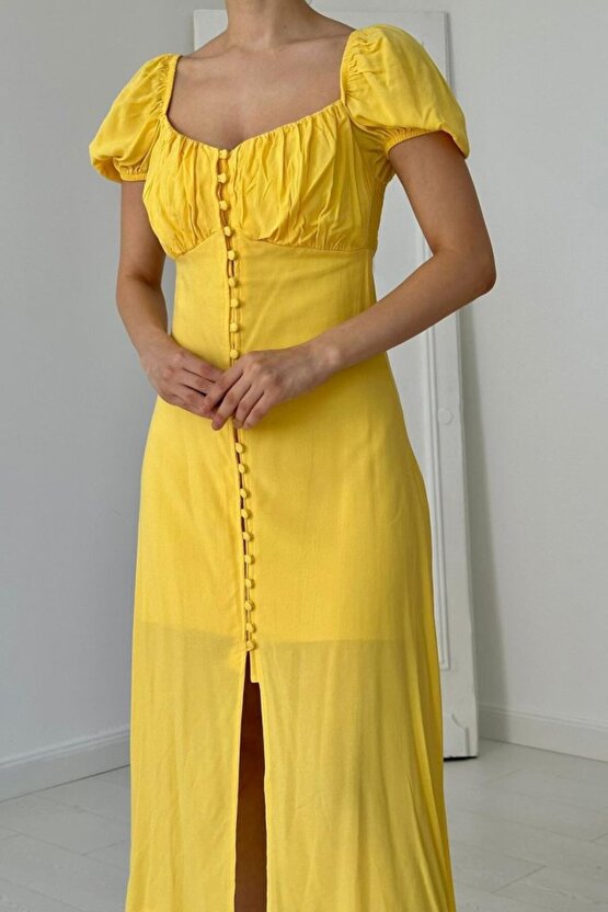 munn collection Sarı Prenses Yaka Elbise