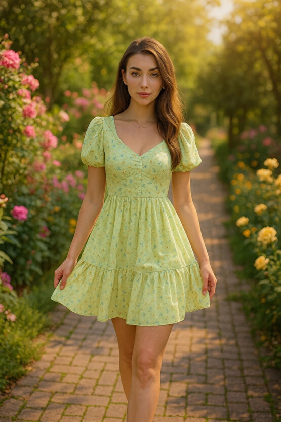 Yeşil ırt Dekolteli Elbise