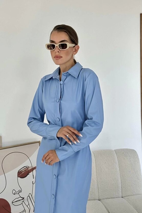 avi Boydan Düğmeli Deri Elbise