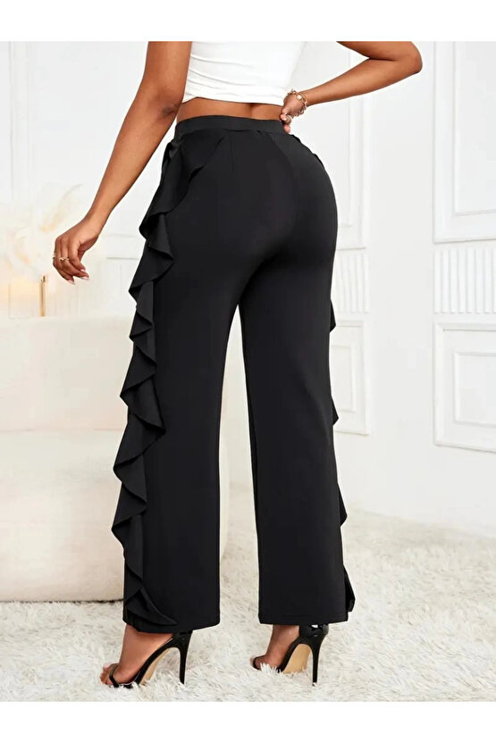 MDB Kadın Yüksek Bel Yanları Volanlı Cepli Sandy Pantolon