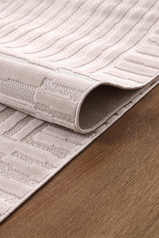 Bambu Yumuşak Halı Salon Mutfak Koridor Kesme Yolluk Dokuma Makine Halısı Art Bej