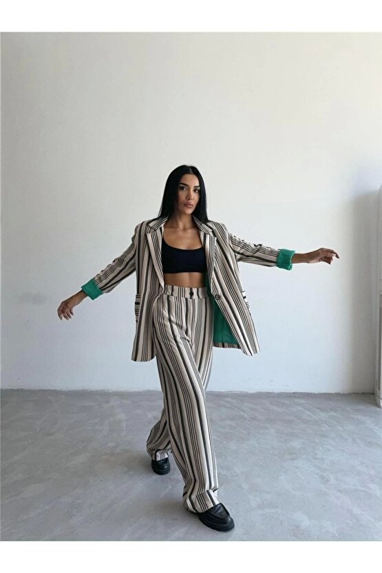 OTTOAN ÇİZGİİ CEKETPANTOON TK  Bej