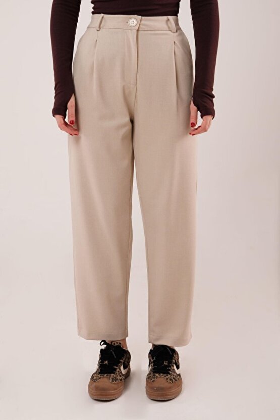 MODAVERA Kapama Cep Detaylı Krem Pantolon