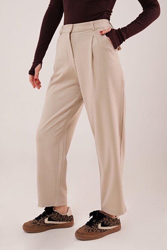 MODAVERA Kapama Cep Detaylı Krem Pantolon