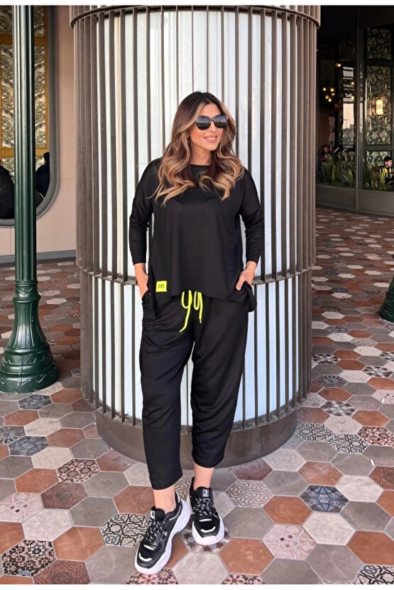 Kadın Iki Iplik Viskon Pamuk Kumaş Arma Detaylı Ikili Takım