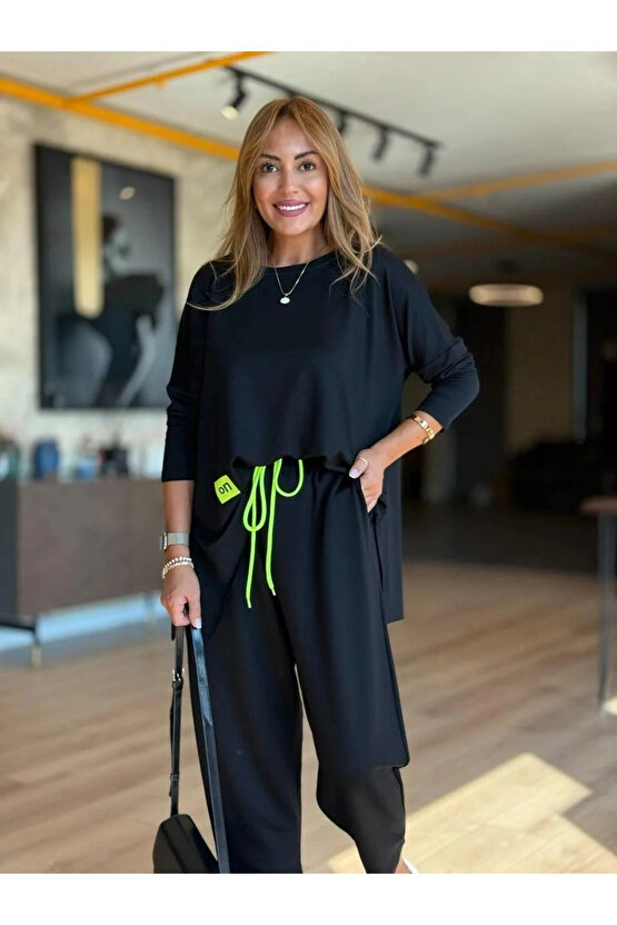 Kadın Iki Iplik Viskon Pamuk Kumaş Arma Detaylı Ikili Takım