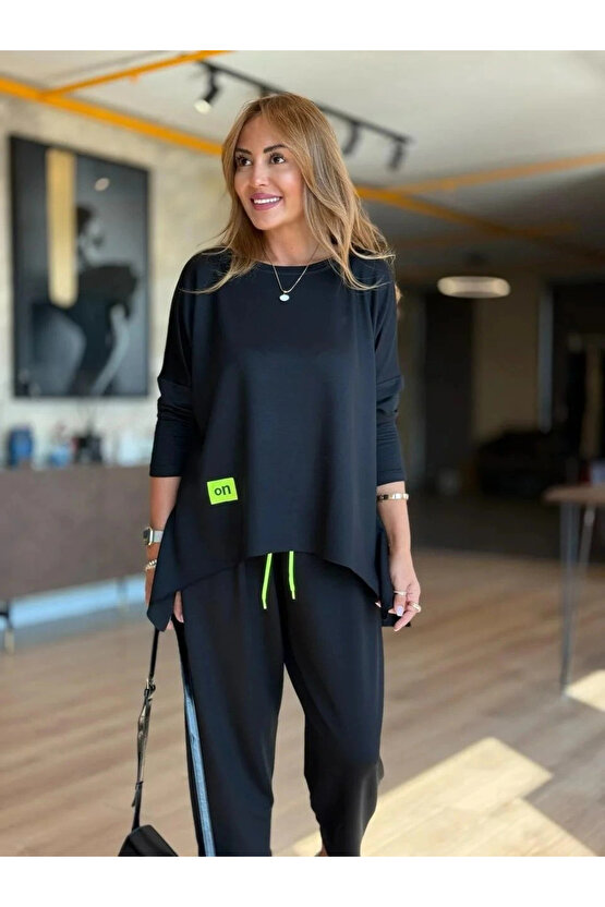 Kadın Iki Iplik Viskon Pamuk Kumaş Arma Detaylı Ikili Takım