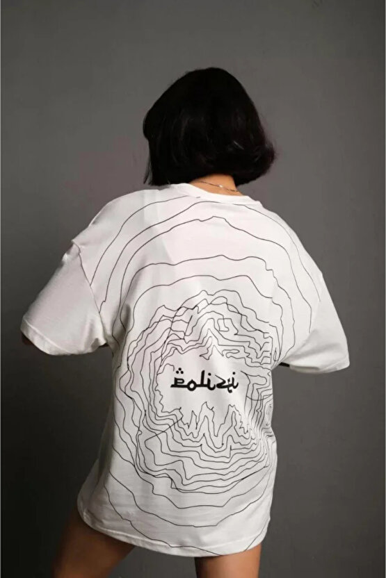 MDB Bisiklet Yakalı ırt Baskılı Oversize Thirt Beyaz