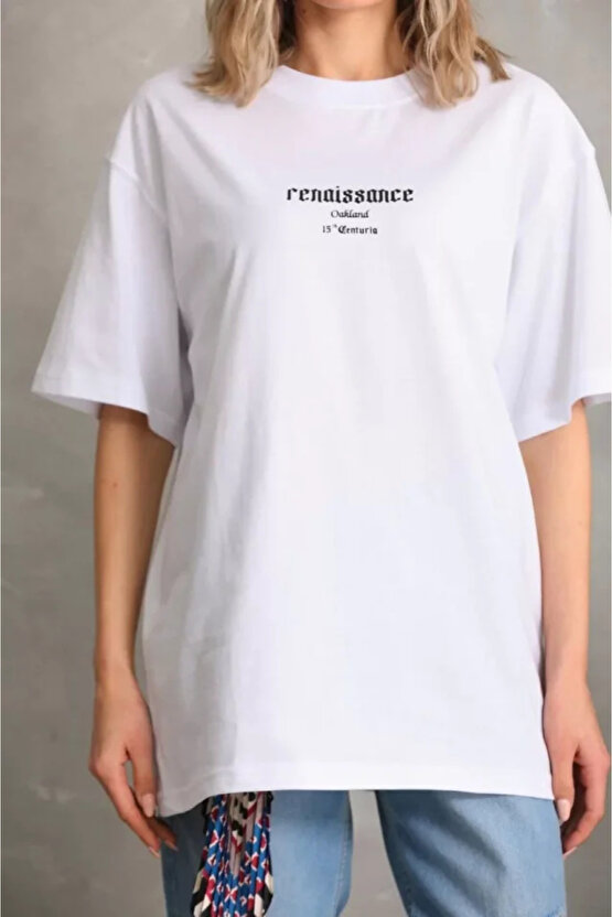 MDB Unisex Baskılı Oversize Thirt Beyaz