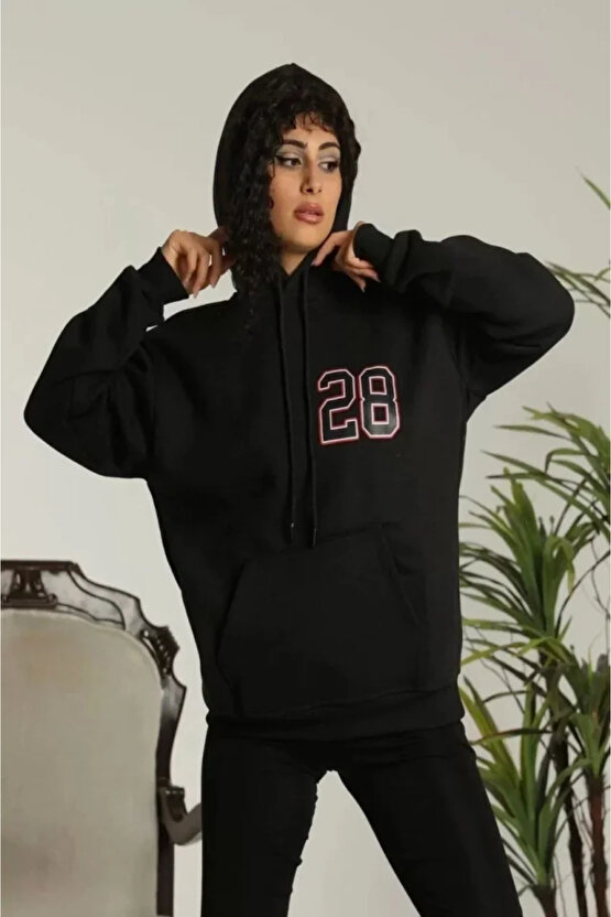 MDB Unisex Kapşonlu Baskılı weetshirt iyah