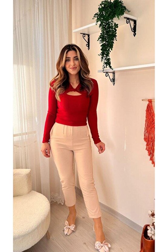 Kadın üste Oturan Paçası Bilek üzerinde Biten Atlas Kumaş Pantolon 36 (S) - 48 (4XL)