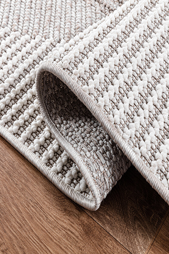 Mumbai 321 Bej - Beyaz Yumuşak Dokulu Halı Kilim Salon Mutfak Koridor  Yolluk Dokuma Makine Halısı