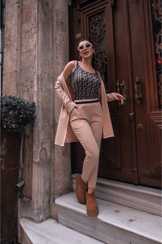 Edolika Kadın Uzun Kollu Krep üçlü Takım