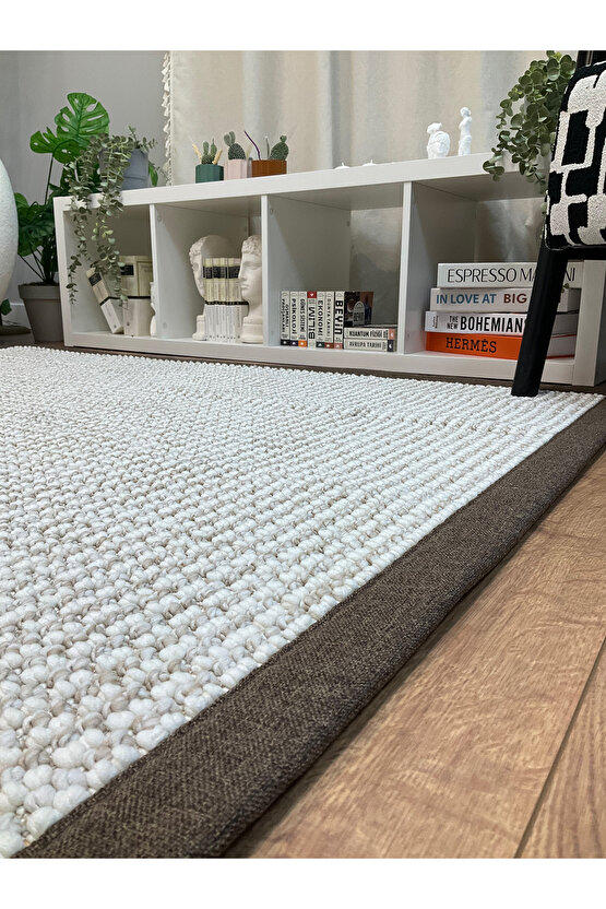 Kumaş Bordür Bej Bukle Kahve Bordür  Halı Salon Koridor Mutfak Çocuk Odası Halısı  Kilim S262