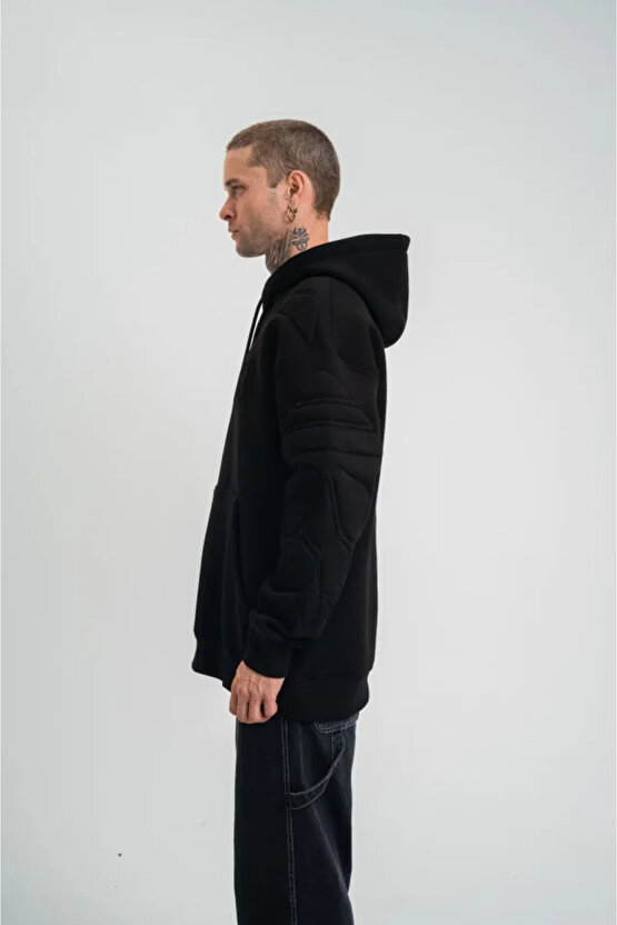 EQURİ Double Oversize Kapşonlu Nakışlı SweatShirt - Siyah