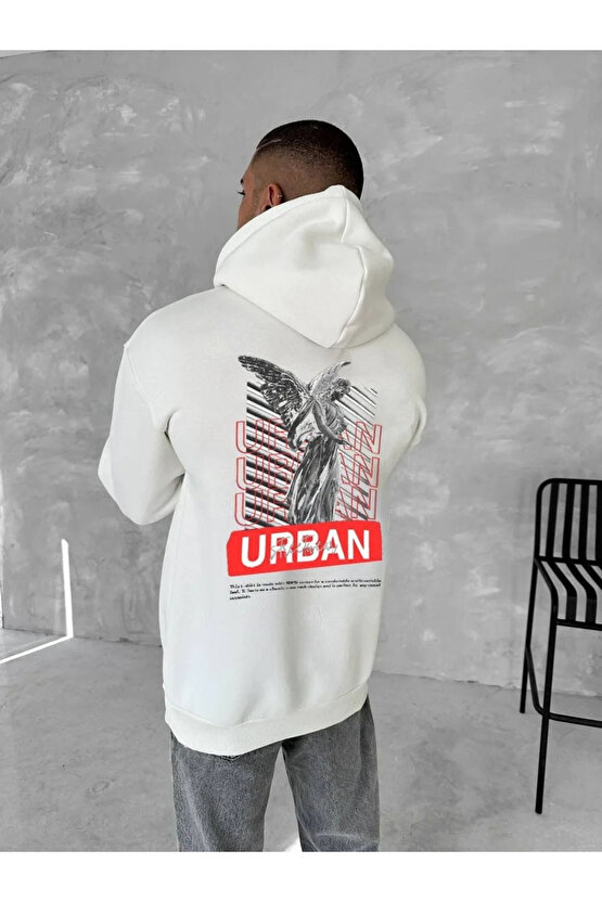 Oversize Üç İplik Kapüşonlu SweatShirt - Beyaz