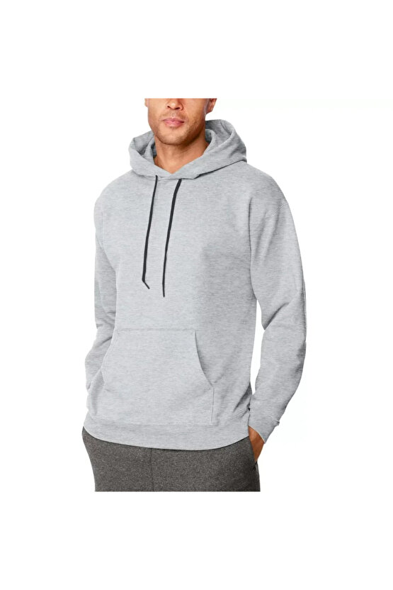 Balmior Erkek Uzun Kol Kapşonlu Basic Sweatshirt Hoodie - Gri