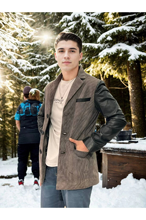 Erkek Nubuk Deri Ceket - Siyah