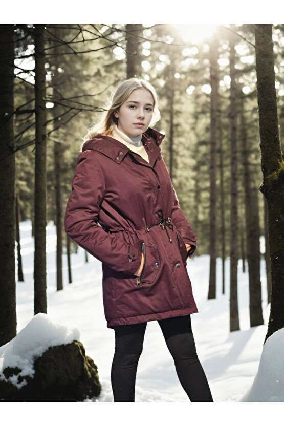 Kadın Uzun Kollu Hakiki Deri Ceket - Bordo