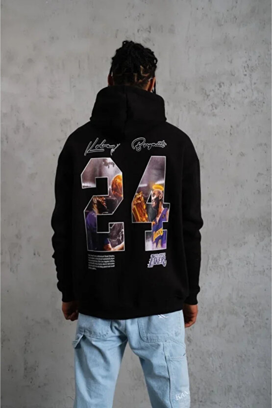 EQURİ Erkek Baskılı Oversize Üç İplik Kapüşonlu Sweatshirt - Siyah