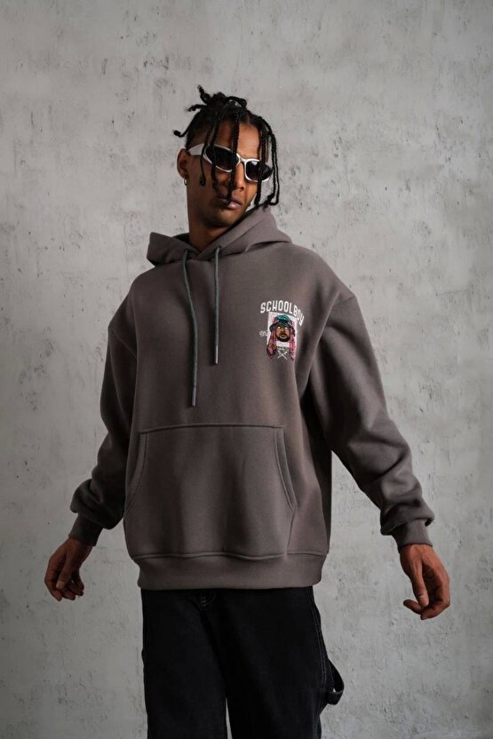 Erkek SCHOOL BOY Baskılı Kapüşonlu Sweat - Gri