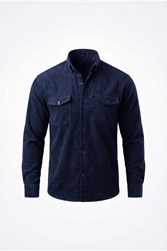 Erkek Uzun Kollu Cepli Kadife Gömlek