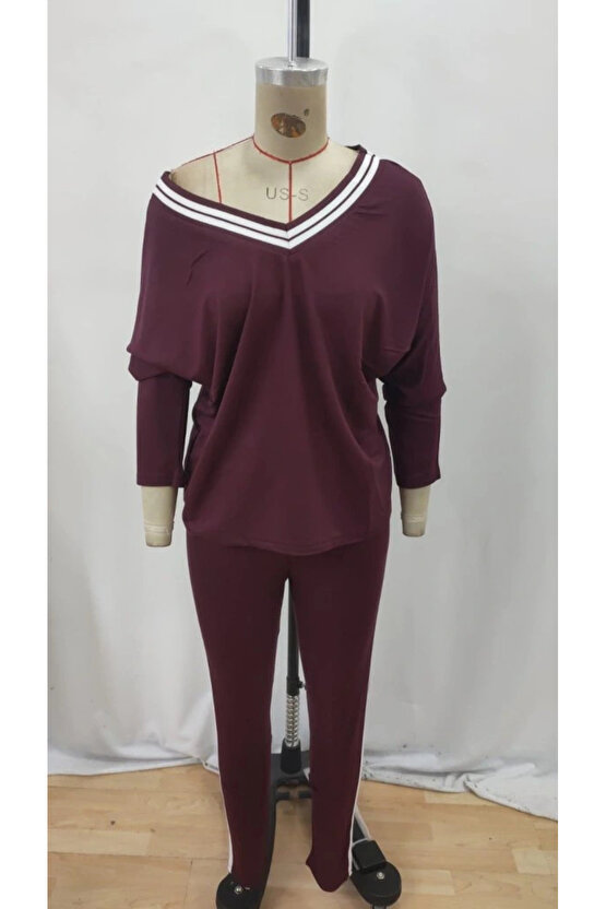 Kadın Uzun Kollu Tek Omuzu Açık Detaylı Viskon Iki Iplik Bluz Ve Pantolon Ikili Takım